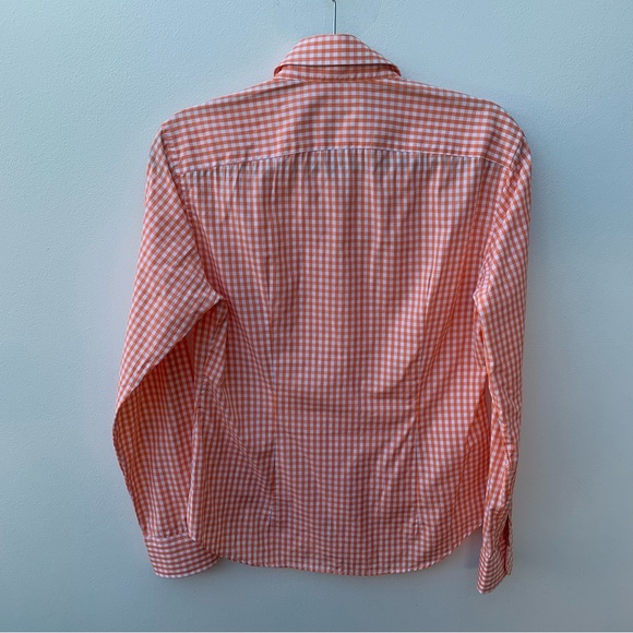 Moloh Ladies Size 2 Gingham Cotton Button Down Shirt Orange White Velvet Trim - Picture 5 of 8